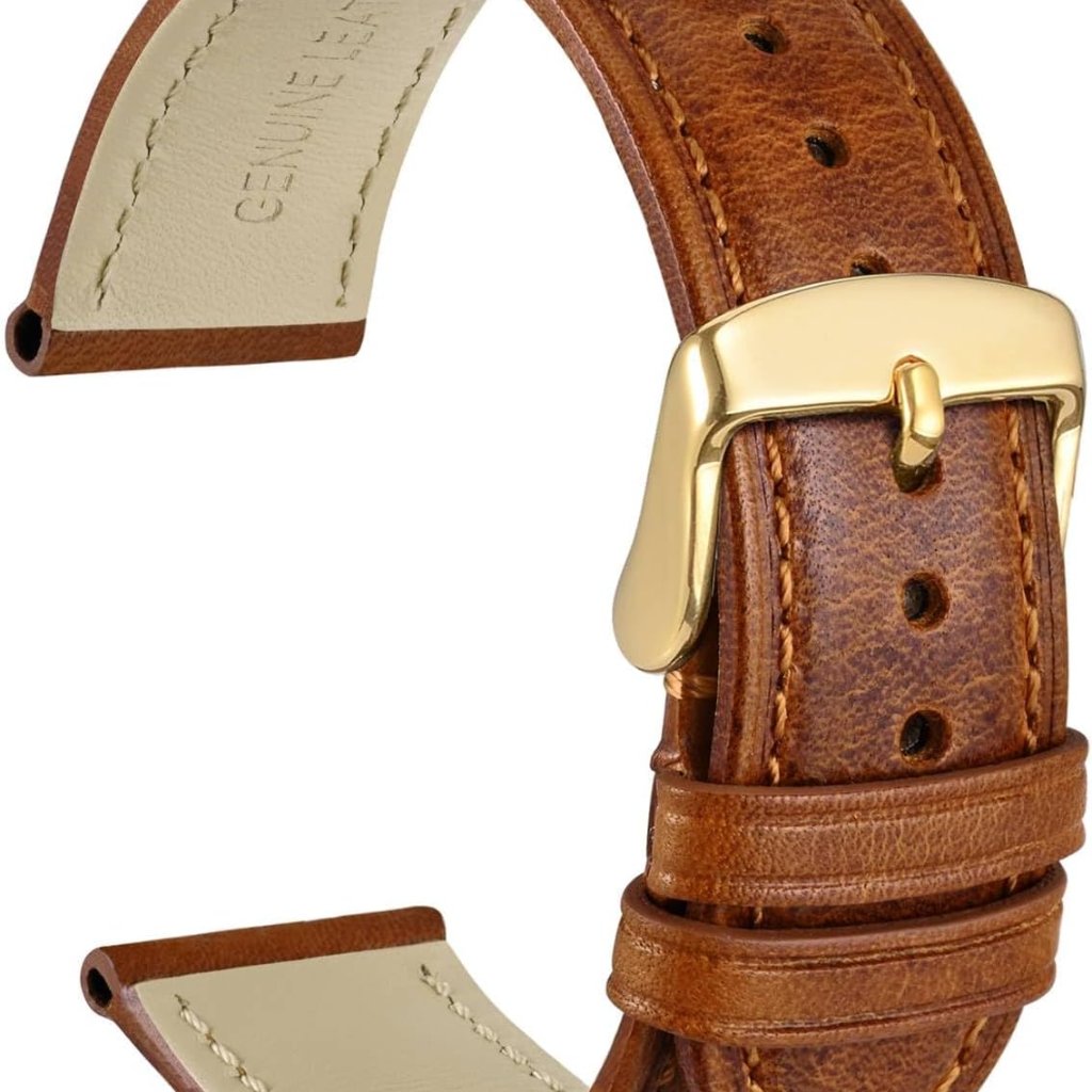 20mm Vintage Leather Watch Band For Men And Women Gold Buckle Gold Brown